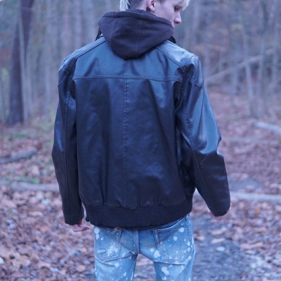 Guess Vintage Leather Jacket with Hoodie - Picture 2 of 3